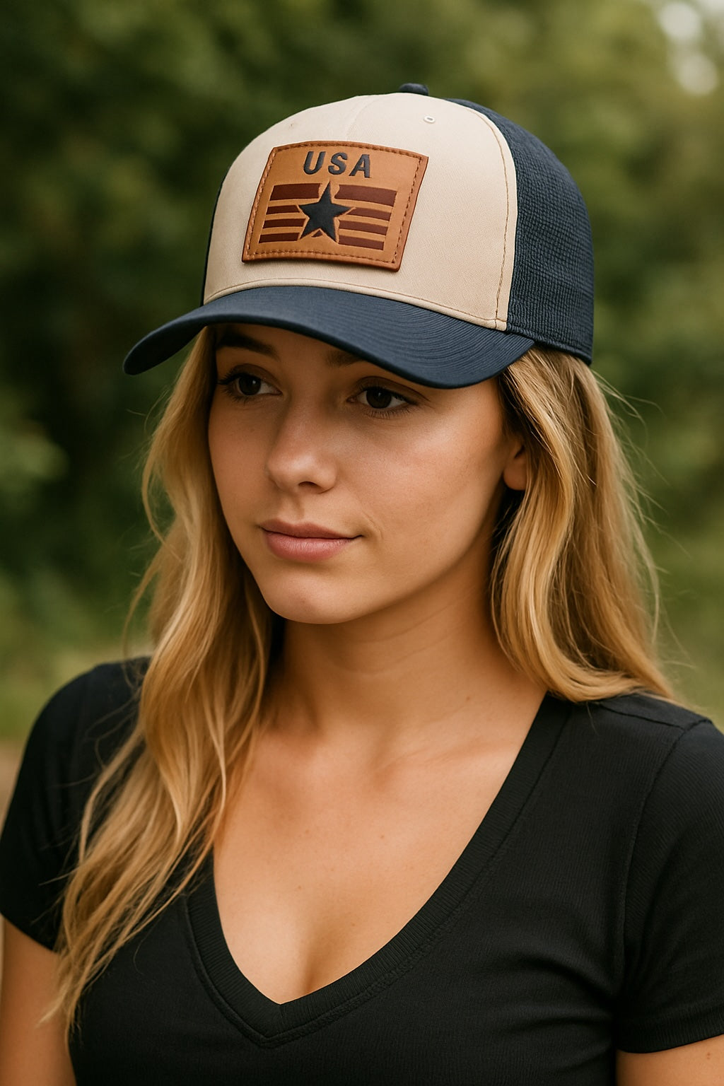 USA Hat with Leather Patch
