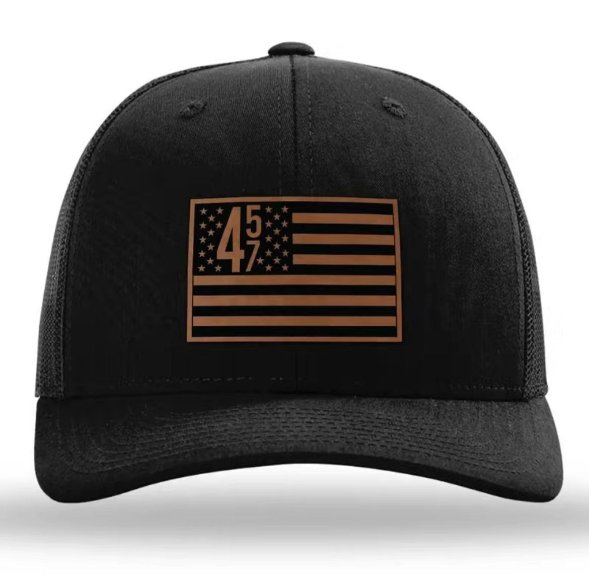 45/47 Snapback USA Flag Trucker Hat with Leather Patch