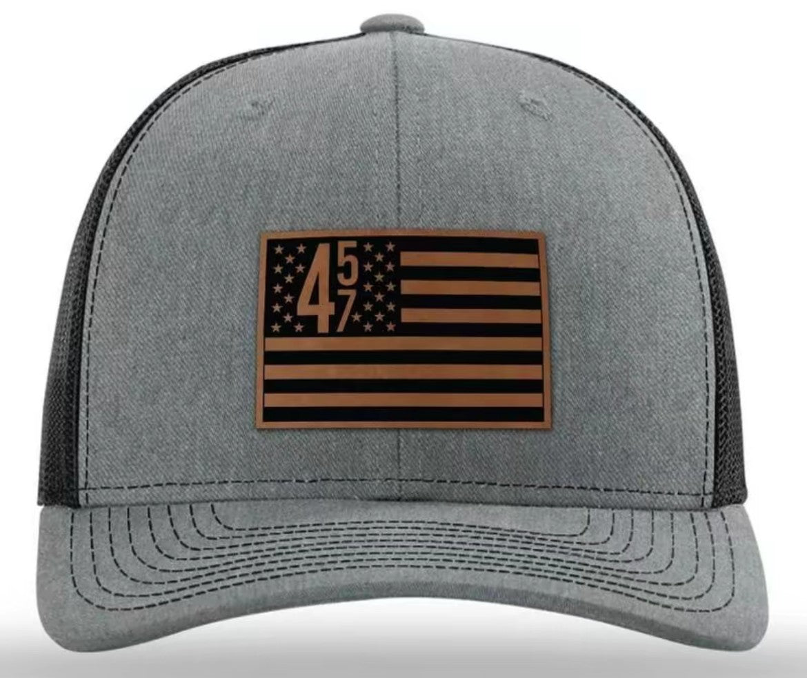 45/47 Snapback USA Flag Trucker Hat with Leather Patch